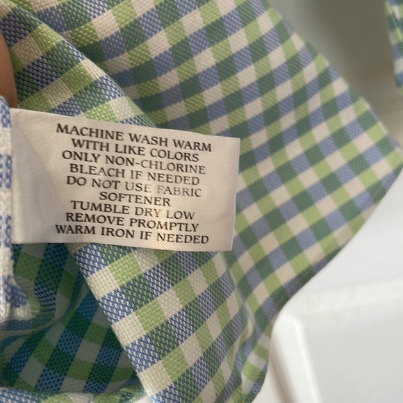 Neiman Markus wrinkle free blue green gingham checkered button up causal shirt - Picture 7 of 16